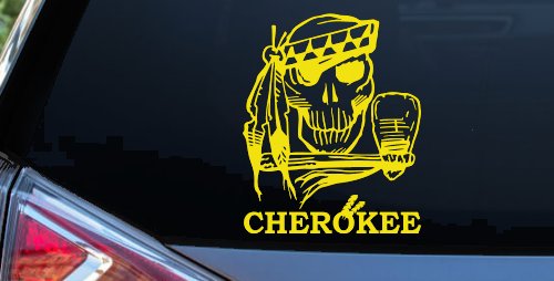 Cherokee Native American Indian Skull and Tomahawk Skulls Car or Truck Window Decal Sticker