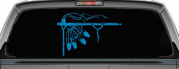 Native American Indian Peace Pipe Western Car or Truck Window Decal Sticker (Blue)