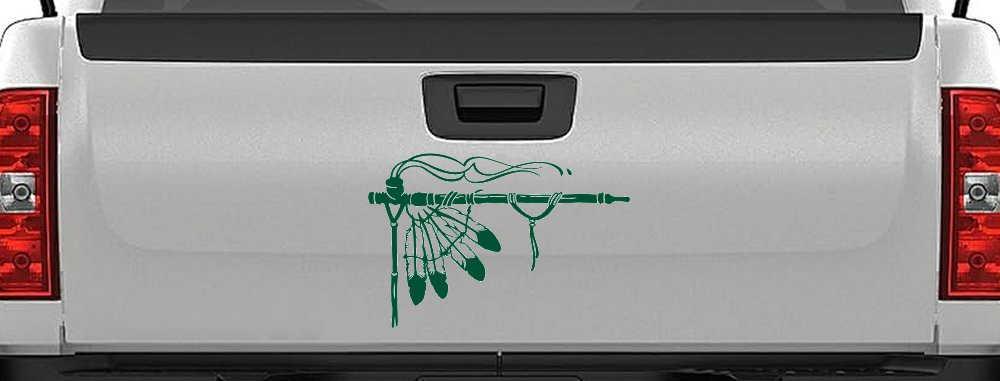 Native American Indian Peace Pipe Western Car or Truck Window Decal Sticker (Dark Green)