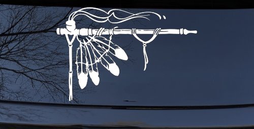 Native American Peace Pipe Decal for Car Truck Window Vinyl Sticker (White)