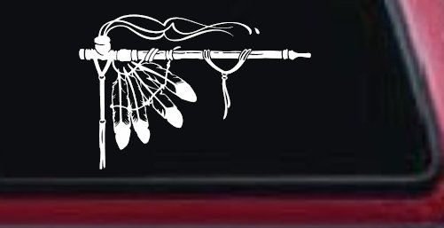 Native American Peace Pipe Decal for Car Truck Window Vinyl Sticker (White)