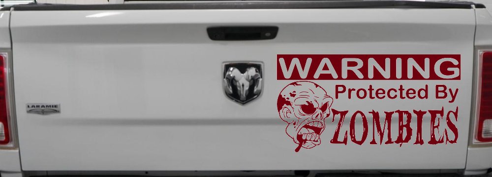 Protected By Zombies Funny Car or Truck Window Decal Sticker (Burgundy)