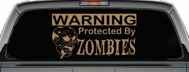 Protected By Zombies Funny Car or Truck Window Decal Sticker (Light Brown)