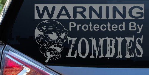Protected By Zombies Funny Car or Truck Window Decal Sticker (Telegrey)
