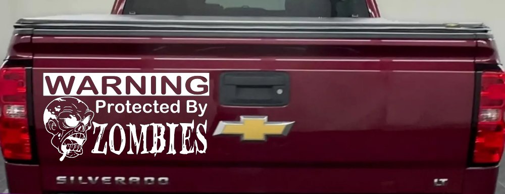 Protected By Zombies Funny Car or Truck Window Decal Sticker (White)