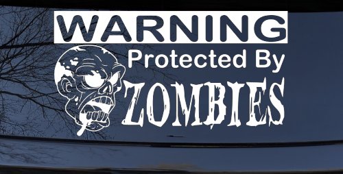 Protected By Zombies Funny Car or Truck Window Decal Sticker (White)