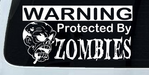Protected By Zombies Funny Car or Truck Window Decal Sticker (White)