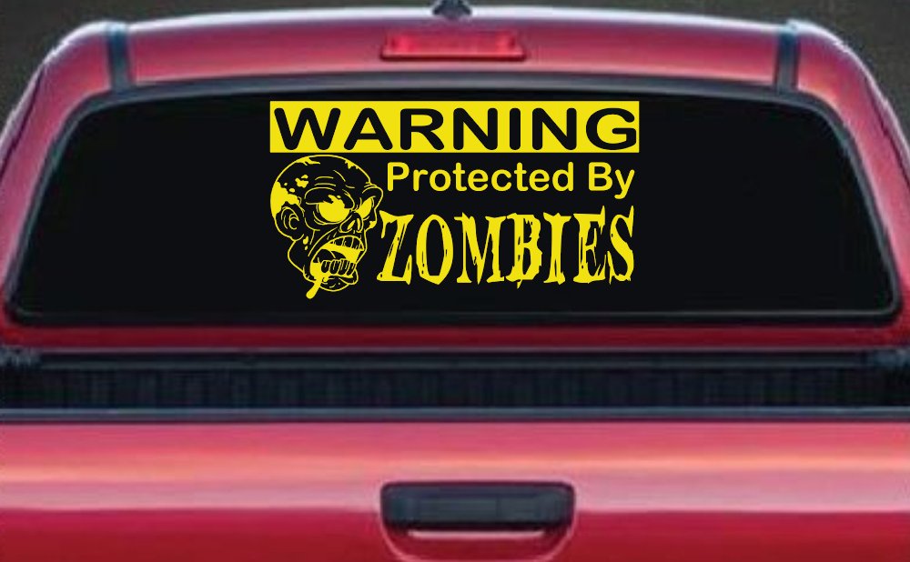 Protected By Zombies Funny Car or Truck Window Decal Sticker (Yellow)