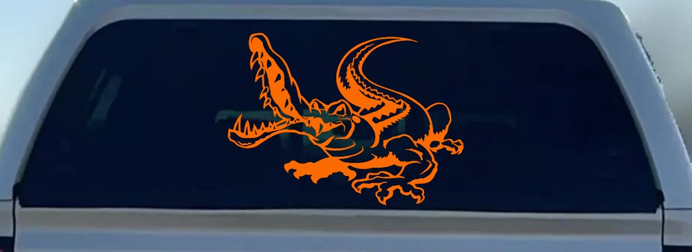 Snapping Alligator or Crocodile Car or Truck Window Decal Sticker (Orange)