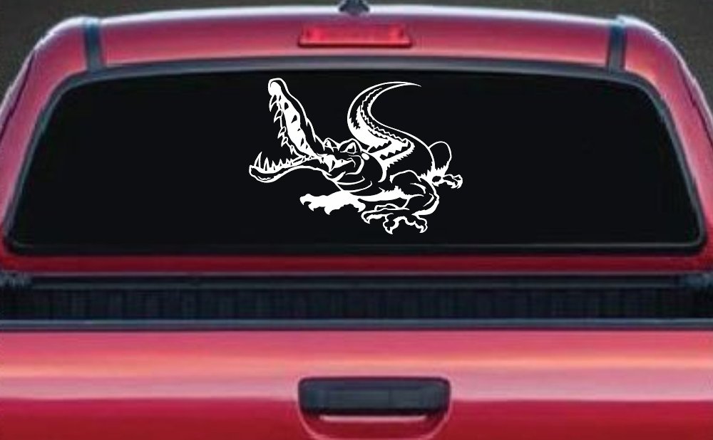 Snapping Alligator or Crocodile Car or Truck Window Decal Sticker (White)