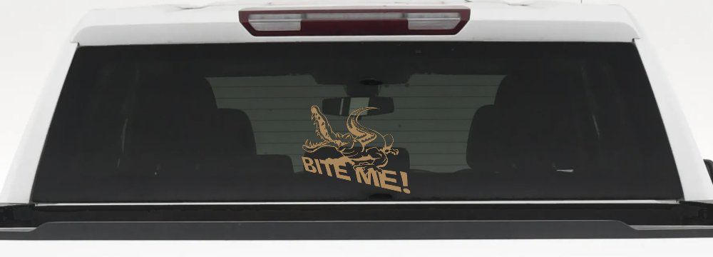 Bite Me Alligator or Crocodile Car or Truck Window Decal Sticker (Light Brown)