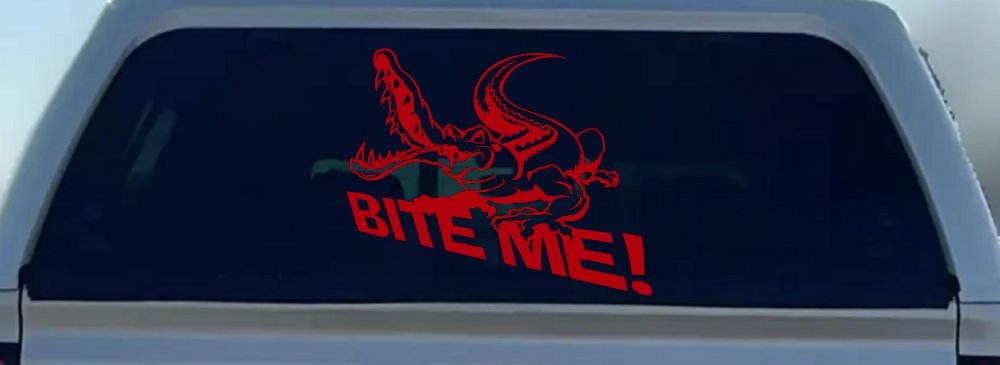 Bite Me Alligator or Crocodile Car or Truck Window Decal Sticker (Red)