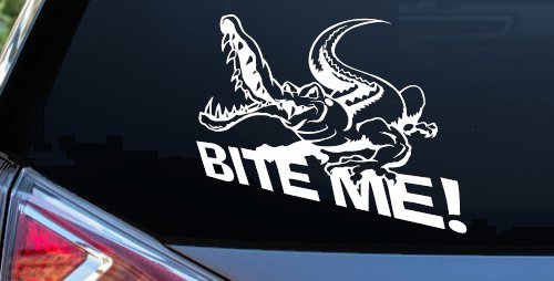 Bite Me Alligator or Crocodile Car or Truck Window Decal Sticker (White)