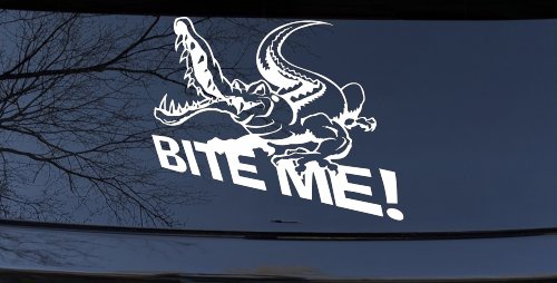 Bite Me Alligator or Crocodile Car or Truck Window Decal Sticker (White)