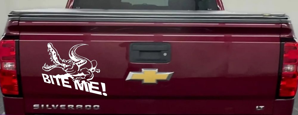 Bite Me Alligator or Crocodile Car or Truck Window Decal Sticker (White)