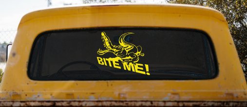 Bite Me Alligator or Crocodile Car or Truck Window Decal Sticker (Yellow)