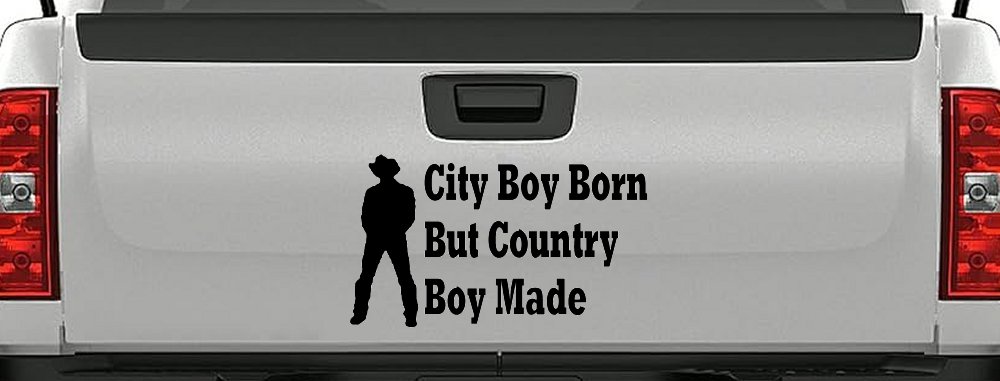 City Boy Born Country Boy Made Decal - Western Rodeo Farm Truck Sticker (Black)