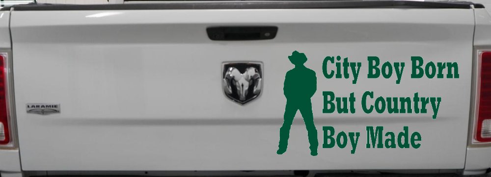 City Boy Born Country Boy Made Western Rodeo Ranch Farm Car or Truck Window Decal Sticker (Dark Green)