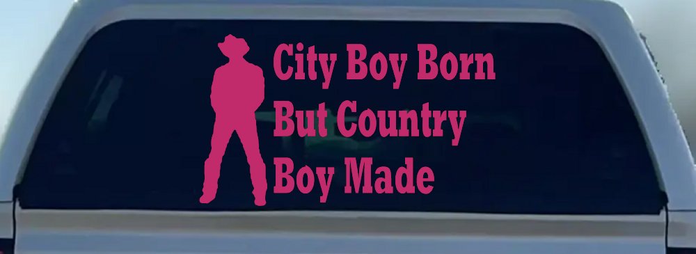 City Boy Born Country Boy Made Western Rodeo Ranch Farm Car or Truck Window Decal Sticker (Hot Pink)