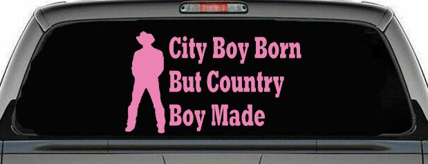 City Boy Born Country Boy Made Western Rodeo Ranch Farm Car or Truck Window Decal Sticker (Pink)