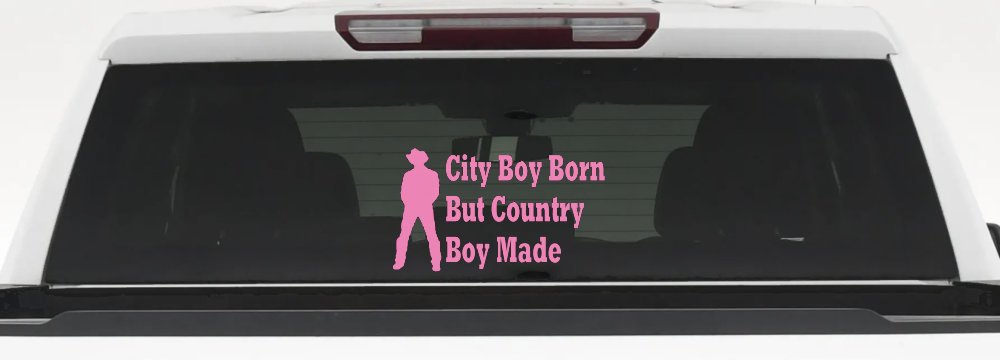 City Boy Born Country Boy Made Western Rodeo Ranch Farm Car or Truck Window Decal Sticker (Pink)