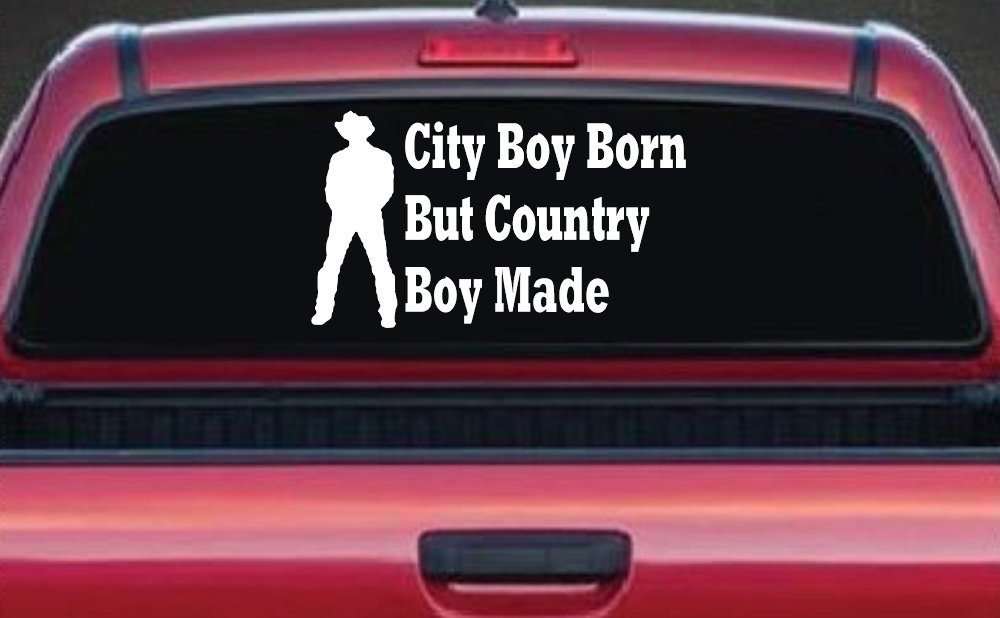 City Boy Born Country Boy Made Decal - Western Rodeo Farm Truck Sticker (White)