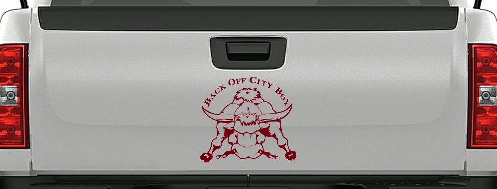 Back Off City Boy Bull Country Western Farm and Ranch Car or Truck Window Decal Sticker (Burgundy)