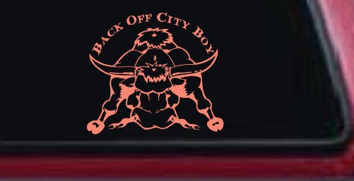 Back Off City Boy Bull Country Western Farm and Ranch Car or Truck Window Decal Sticker (Coral)