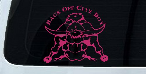 Back Off City Boy Bull Country Western Farm and Ranch Car or Truck Window Decal Sticker (Hot Pink)