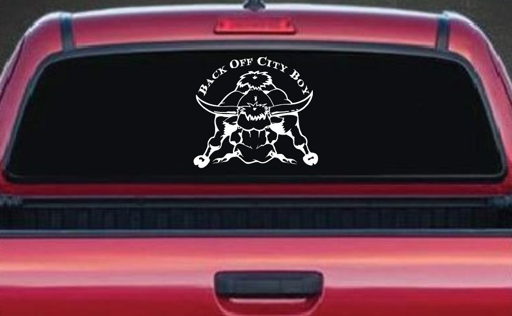 Back Off City Boy Bull Country Western Farm and Ranch Car or Truck Window Decal Sticker (White)