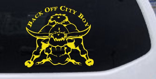Back Off City Boy Bull Country Western Farm and Ranch Car or Truck Window Decal Sticker (Yellow)