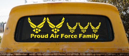 Proud Air Force Stick Family 3 Kids Car or Truck Window Decal Sticker (Yellow)