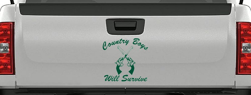 Country Boys Will Survive Crossed Guns Car or Truck Window Decal Sticker (Dark Green)