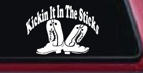 Kicking It In The Sticks Country Farm Ranch Truck Car Window Vinyl Decal Sticker (White)