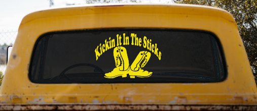 Kicking It In The Sticks Country Farm or Ranch Car or Truck Window Decal Sticker (Yellow)