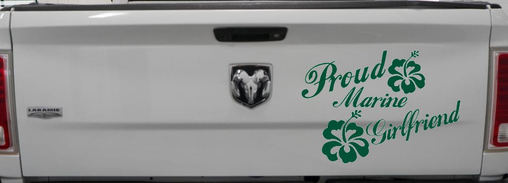 Proud Marine Girlfriend Hibiscus Flowers Military Car or Truck Window Decal Sticker (Dark Green)