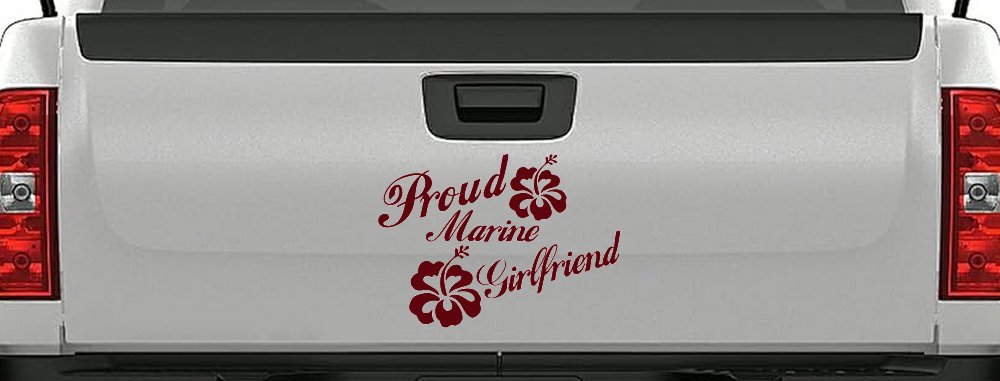 Proud Marine Girlfriend Decal Hibiscus Flowers Car & Truck Sticker (Purple Red)