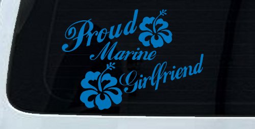Proud Marine Girlfriend Hibiscus Flowers Military Car or Truck Window Decal Sticker (Sky Blue)