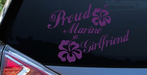 Proud Marine Girlfriend Hibiscus Flowers Military Car or Truck Window Decal Sticker (Violet)