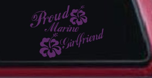 Proud Marine Girlfriend Hibiscus Flowers Military Car or Truck Window Decal Sticker (Violet)
