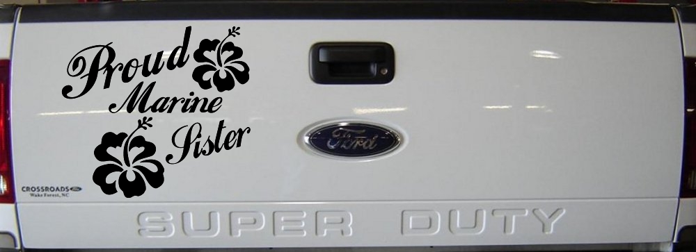 Proud Marine Sister Hibiscus Flowers Military Car or Truck Window Decal Sticker