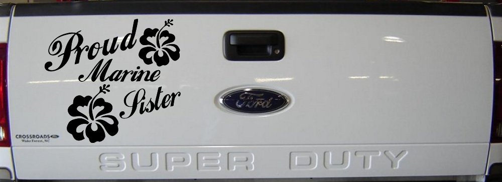 Proud Marine Sister Hibiscus Flowers Military Car or Truck Window Decal Sticker (Black)