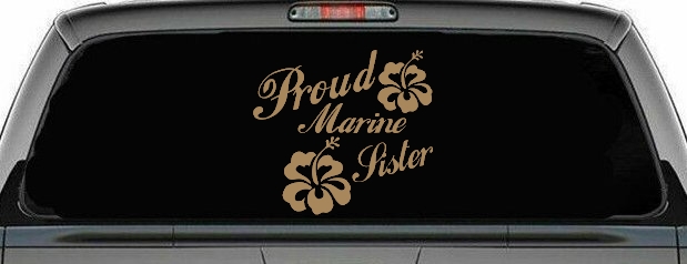 Proud Marine Sister Hibiscus Flowers Military Car or Truck Window Decal Sticker