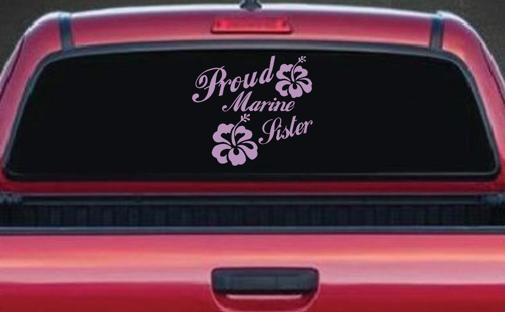 Proud Marine Sister Hibiscus Flowers Military Car or Truck Window Decal Sticker