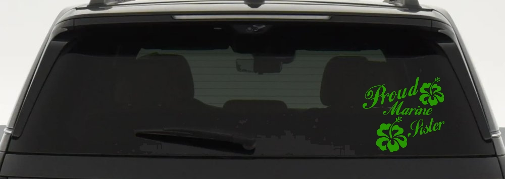 Proud Marine Sister Hibiscus Flowers Military Car or Truck Window Decal Sticker