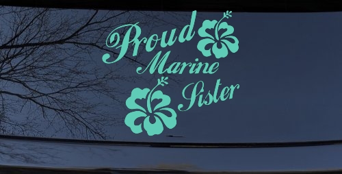 Proud Marine Sister Hibiscus Flowers Military Car or Truck Window Decal Sticker