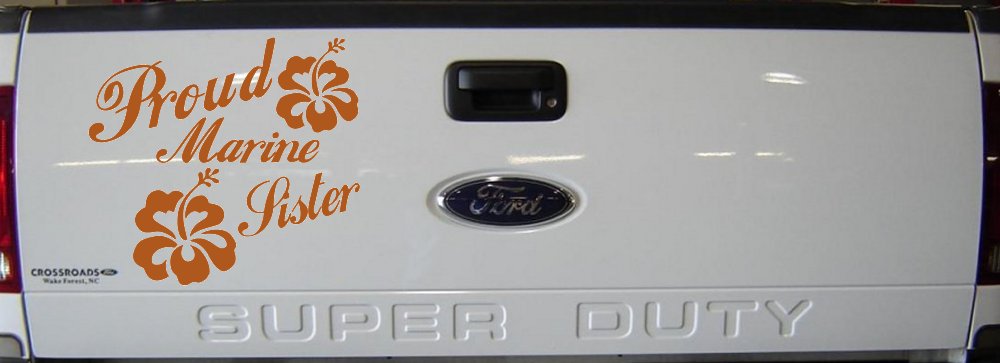Proud Marine Sister Hibiscus Flowers Military Car or Truck Window Decal Sticker (Nut Brown)