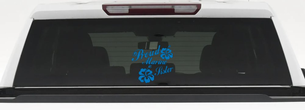 Proud Marine Sister Hibiscus Flowers Military Car or Truck Window Decal Sticker (Sky Blue)