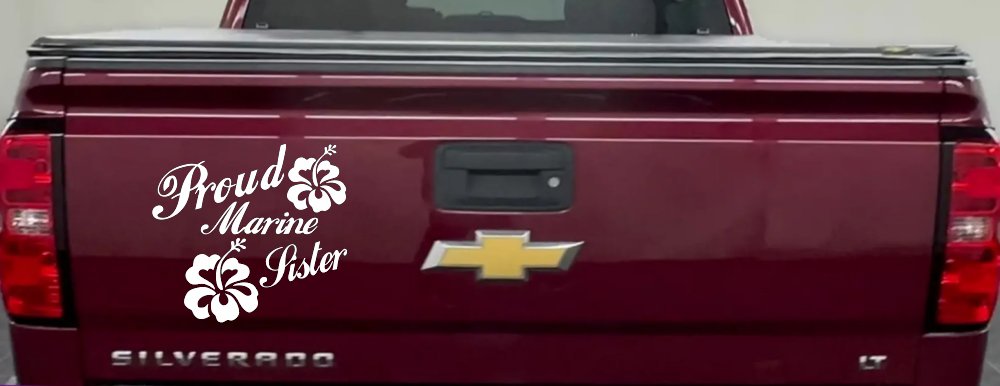 Proud Marine Sister Hibiscus Flowers Military Car or Truck Window Decal Sticker (White)