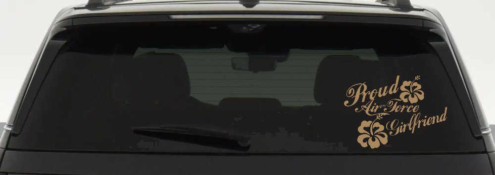 Proud Air Force Girlfriend Hibiscus Flowers Military Car or Truck Window Decal Sticker (Light Brown)